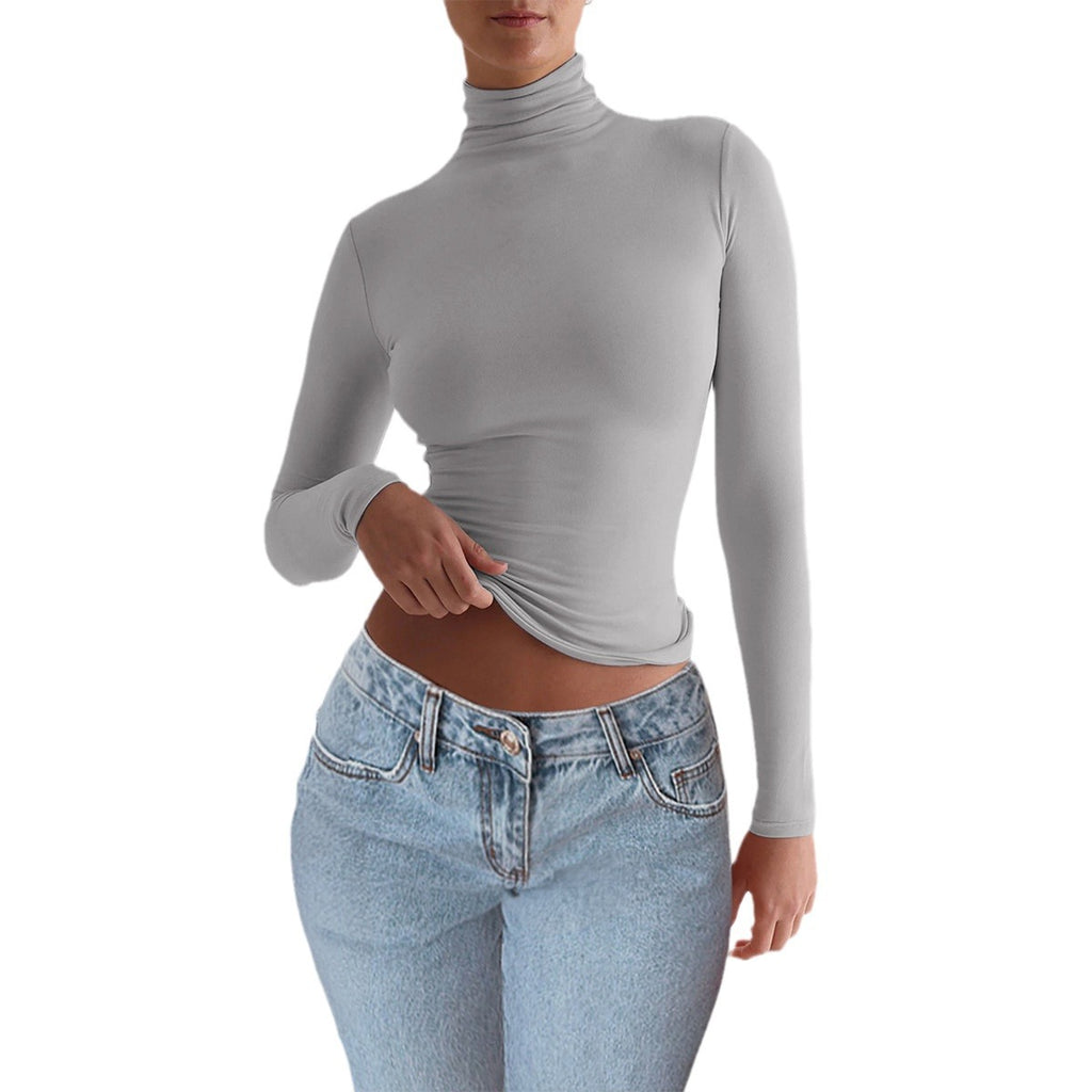 Women’s Y2K Slim Turtleneck – Casual Long-Sleeve Fitted Top