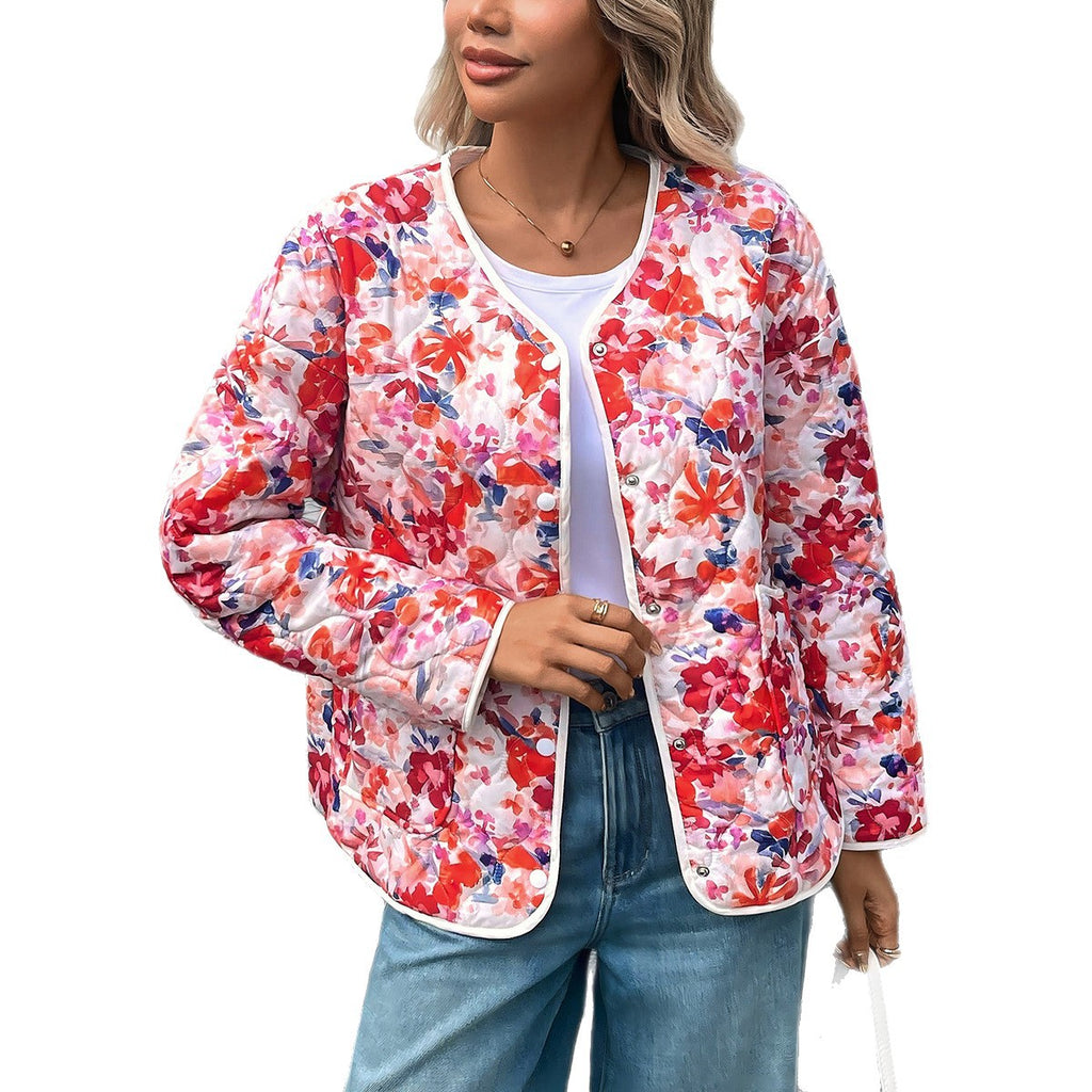 Women's Printed Button Front Pocket Blouse - Relaxed Long Sleeve Top