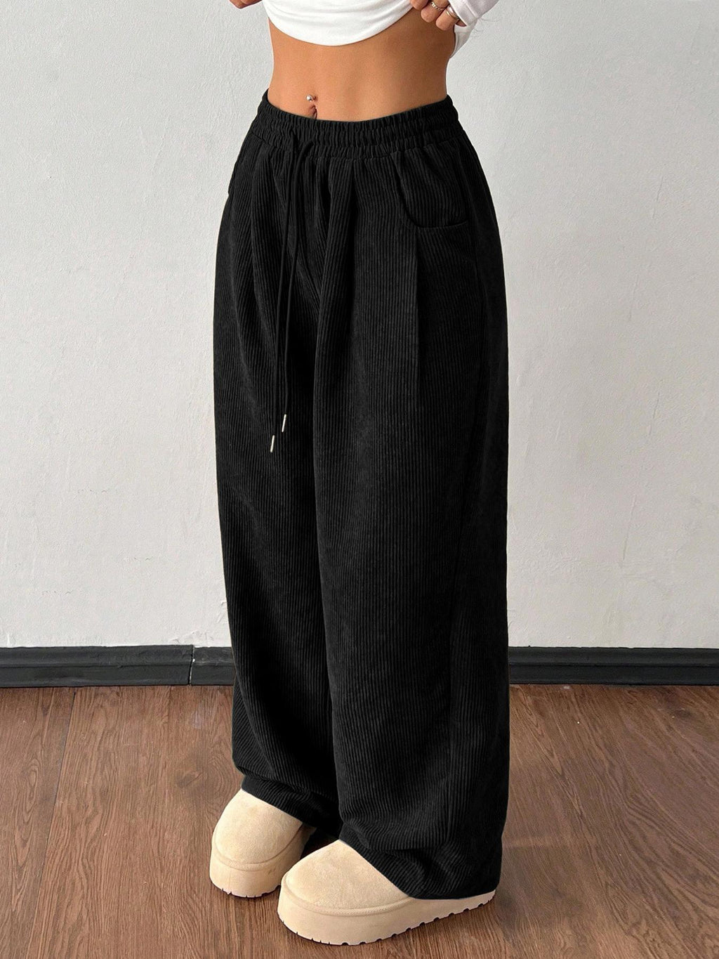 Corduroy Wide-Leg Pants - Soft and Trendy