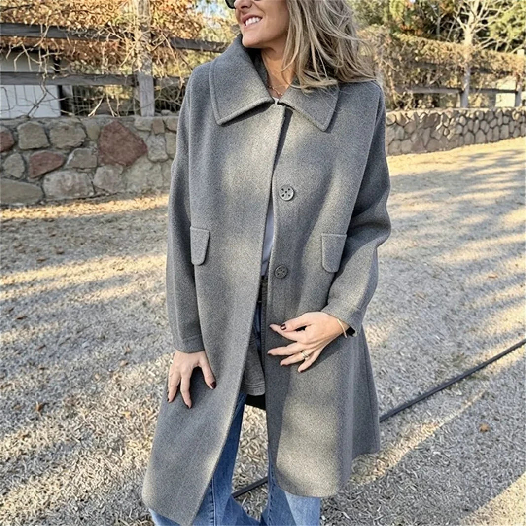 Women’s Casual Single-Breasted Wool Jacket – Elegant Warm Everyday Style