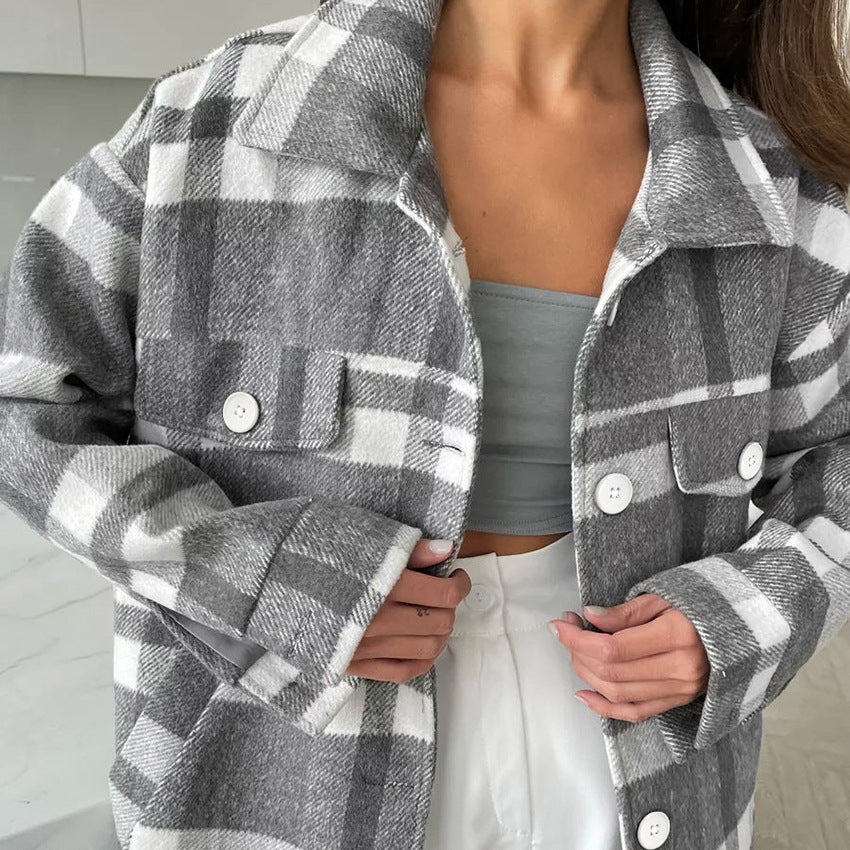 Women's Plaid Tie Front Jacket - Cozy Casual Statement Layer