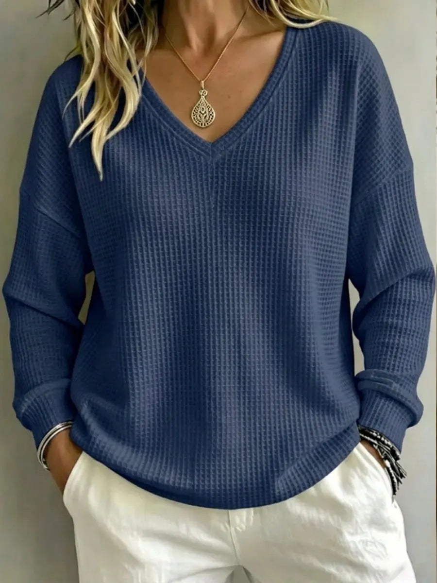 Women’s Casual V-Neck Pullover Top – Relaxed Comfortable Everyday Style
