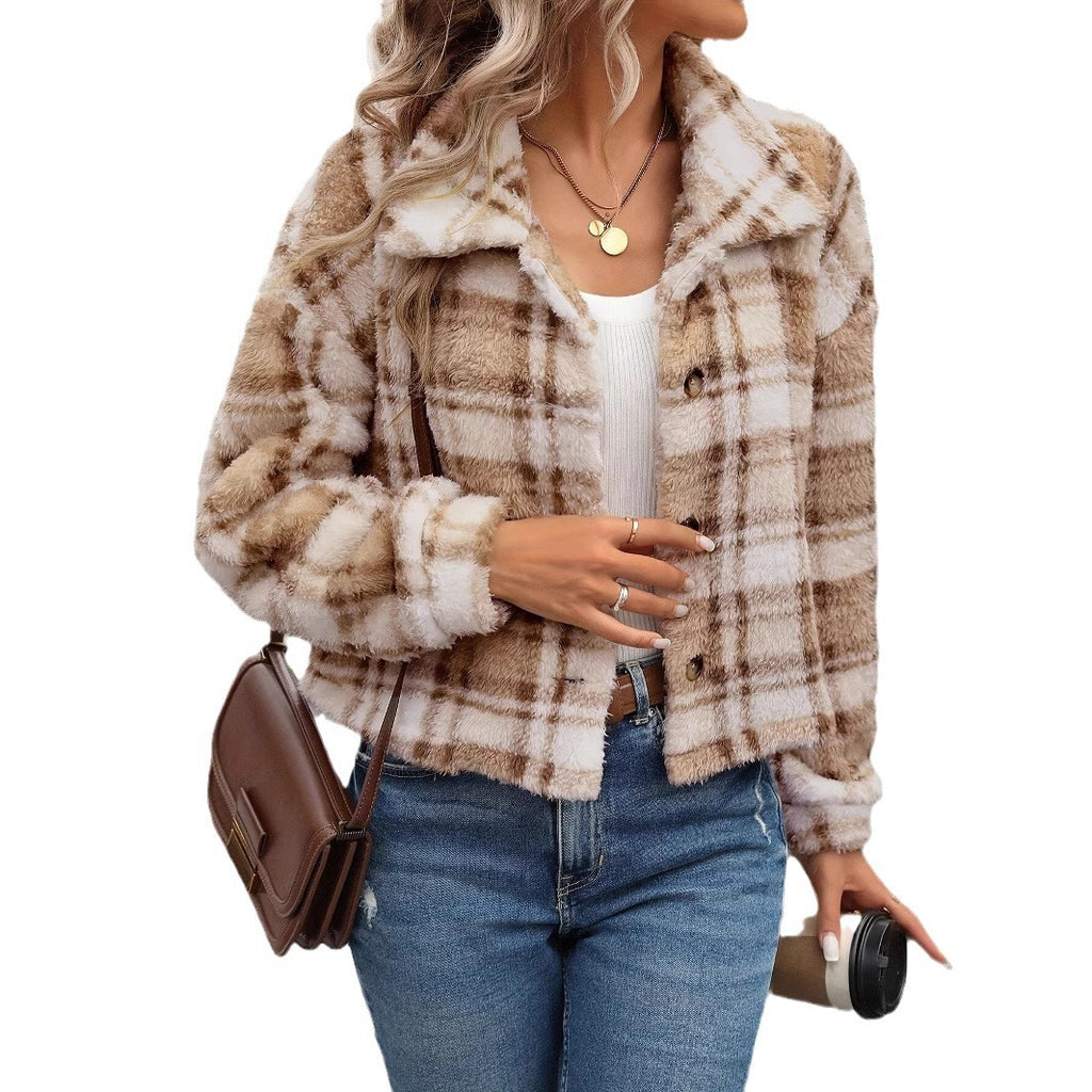 Double-Sided Plush Plaid Jacket - Soft and Casual