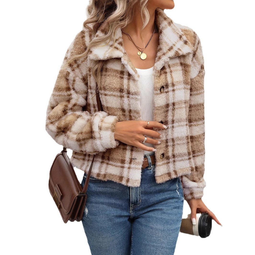 Double-Sided Plush Plaid Jacket - Soft and Casual