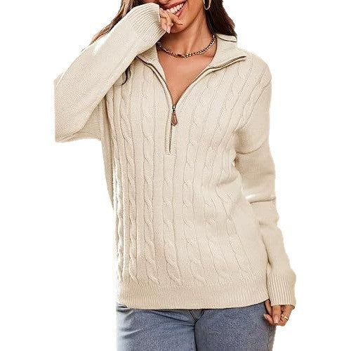 Retro Half-Zip Sweater Top - Loose and Casual