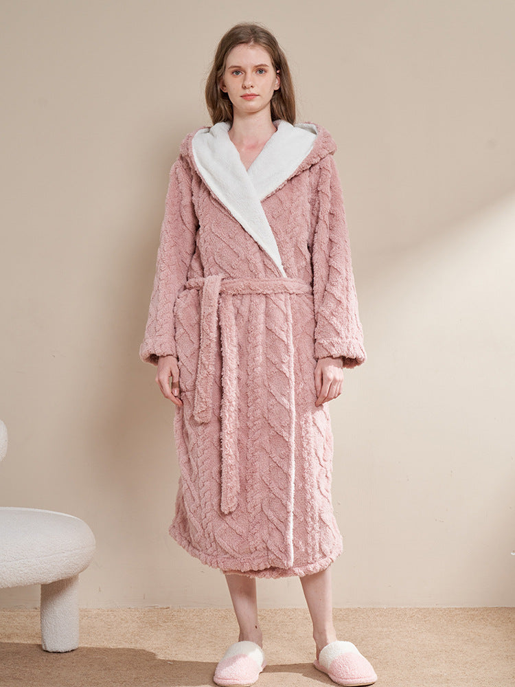 Women’s Plush Coral Velvet Bathrobe – Thickened Cozy Lounge Robe