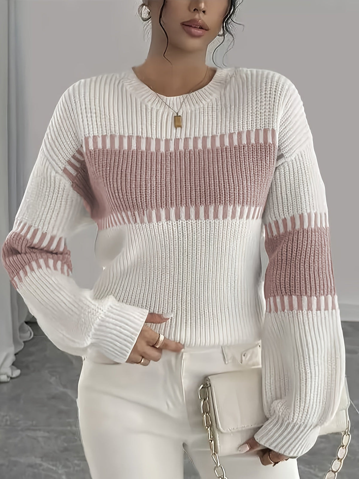 Women’s Colorblock Striped Sweater – Soft Casual Knit