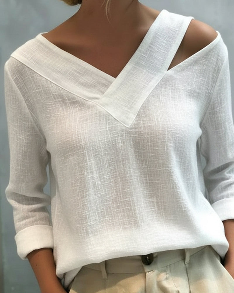 Melyra Women’s Elegant Top – Asymmetrical V-Neck Stylish Work Party Style