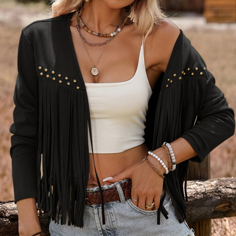 Women's Fringed Coat - Retro Ethnic Statement Jacket