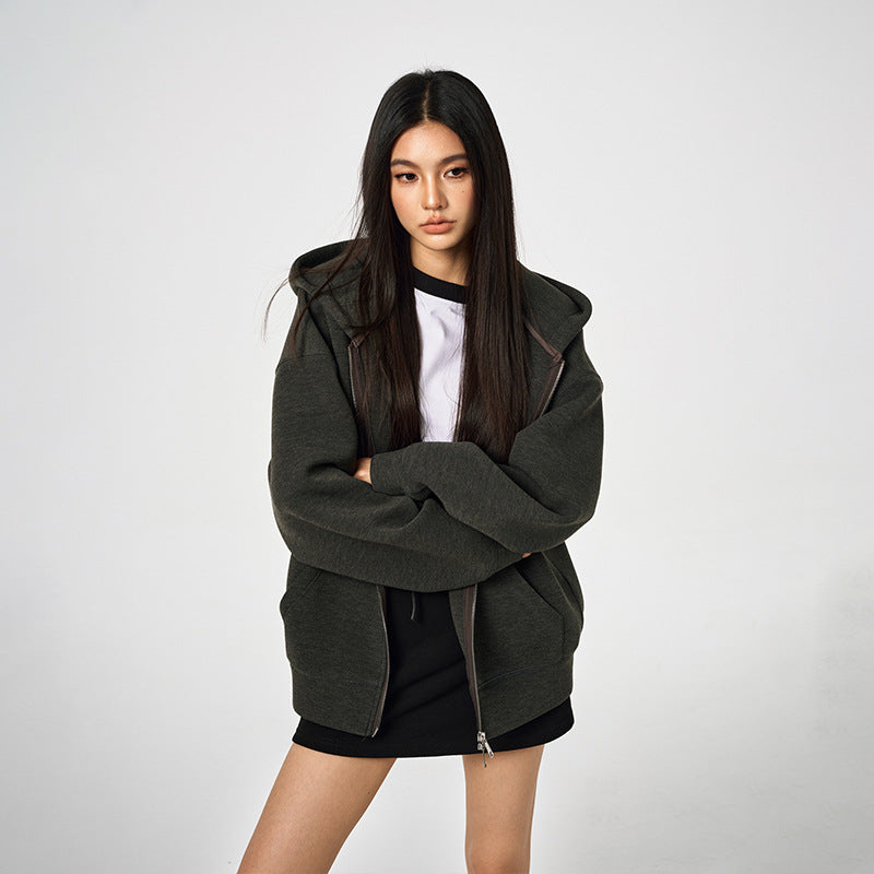 Unisex Retro Oversized Hoodie – Loose Casual Zip-Up Sweatshirt