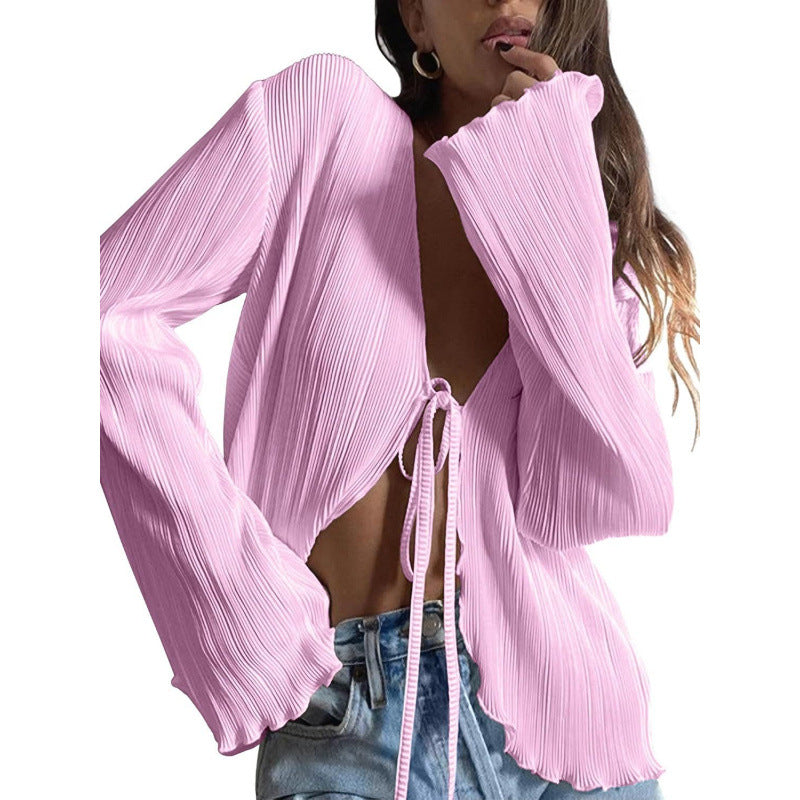 Women’s Long-Sleeve Pleated Shirt - Fluid and Elegant