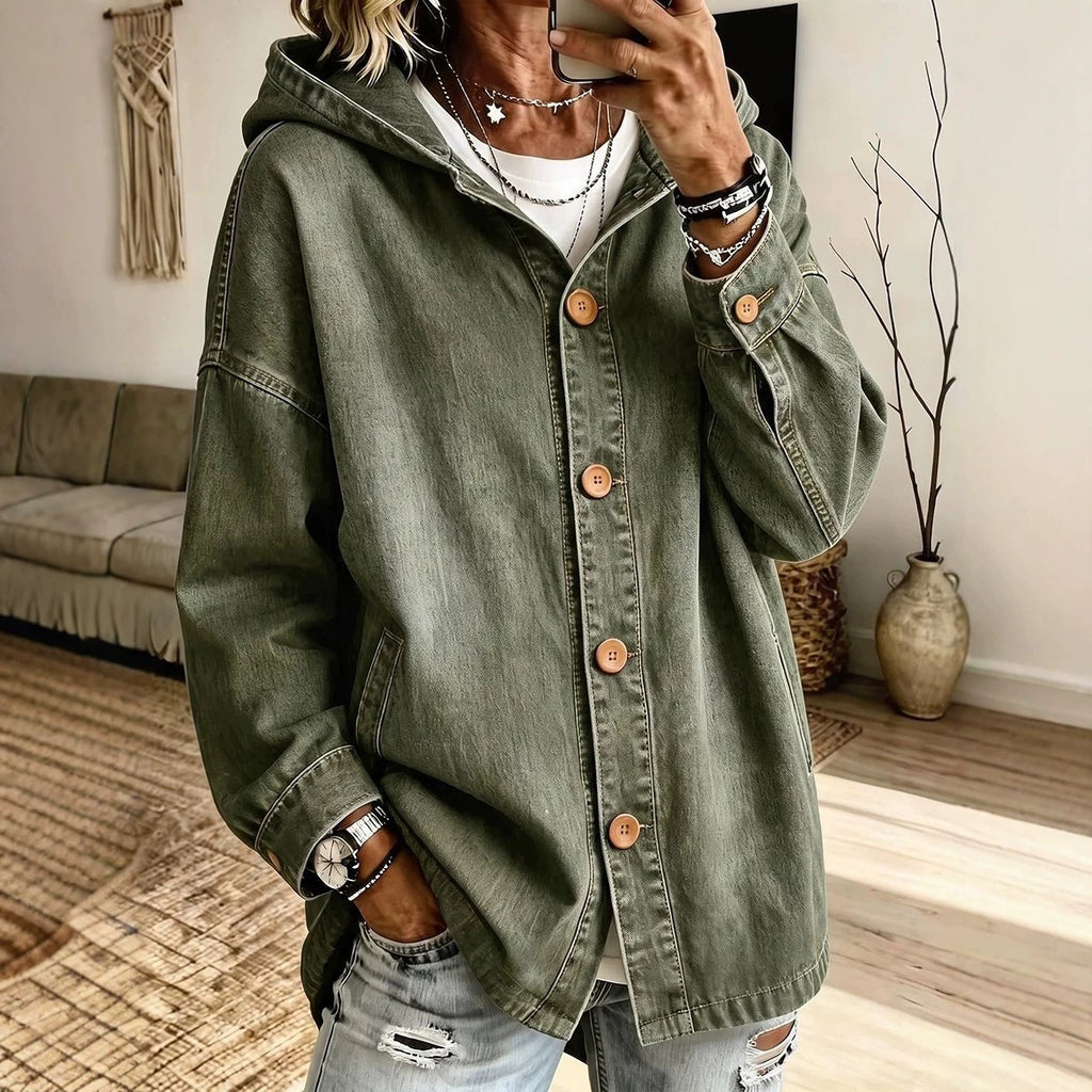 Hooded Denim Jacket for Women - Casual and Practical