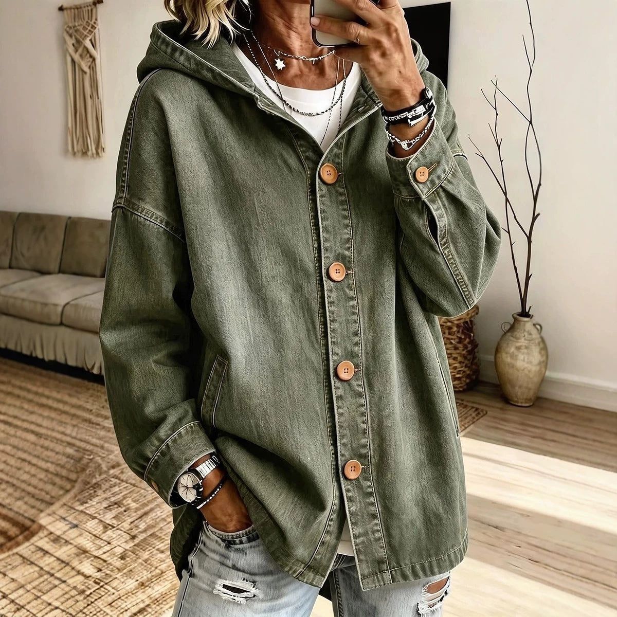 Hooded Denim Jacket for Women - Casual and Practical