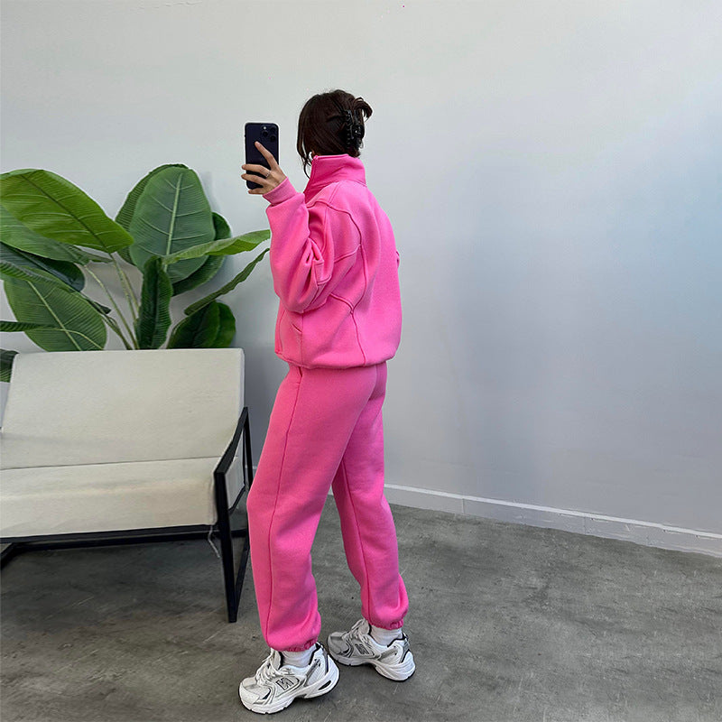 Women’s Sports Tracksuit Set – Zipper Cardigan and Drawstring Jogger
