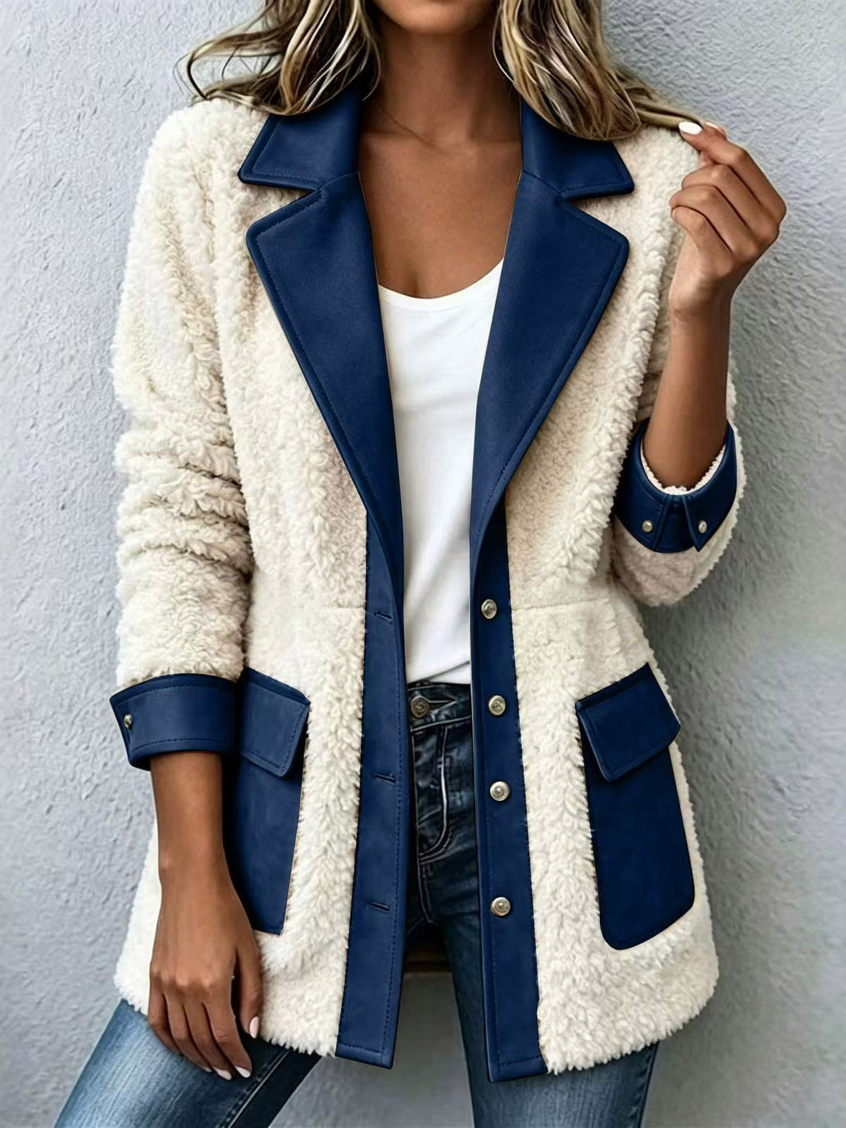 Patchwork Denim-Style Cardigan Coat - Warm and Original