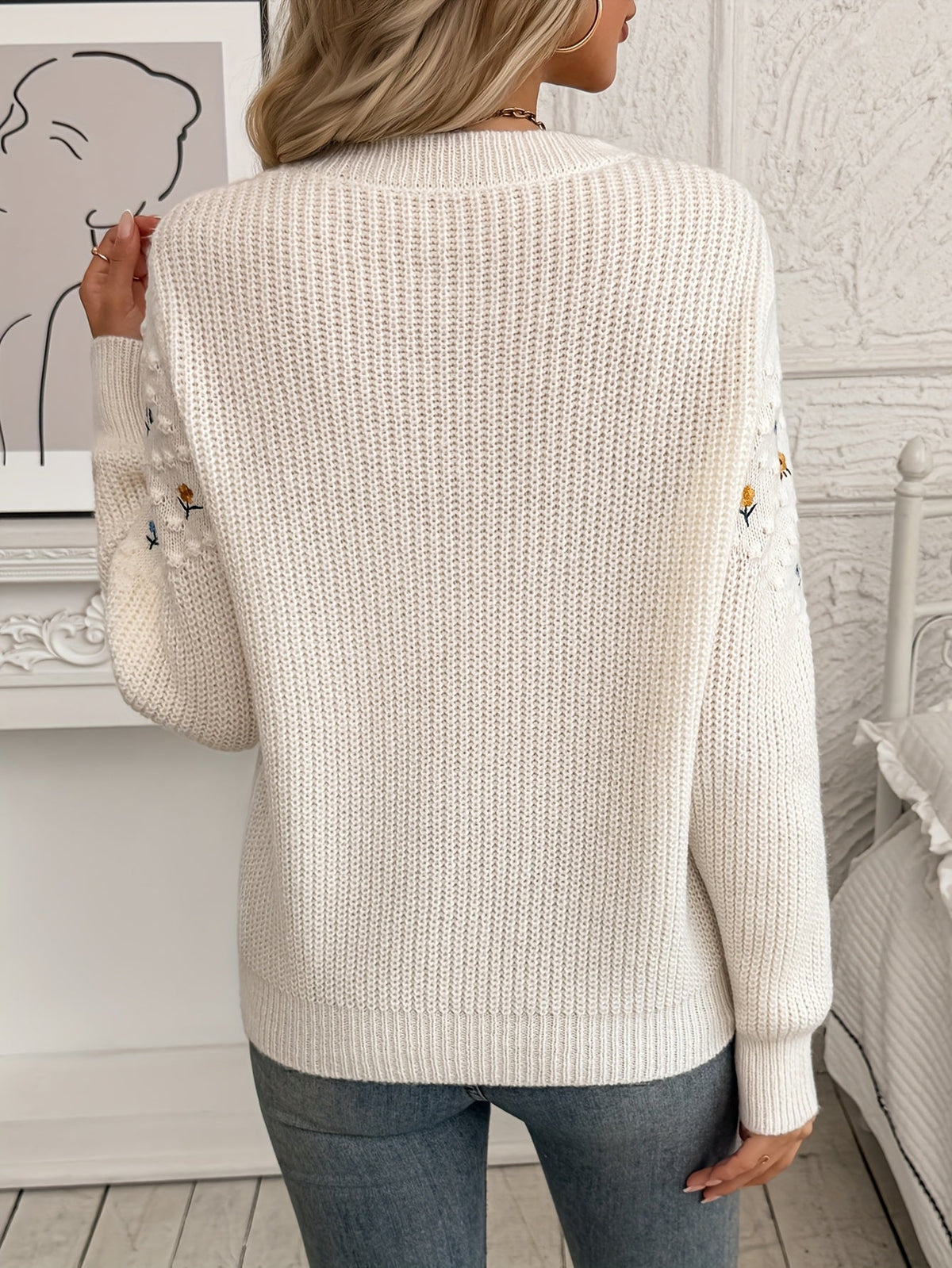 Women’s Floral Embroidered Knit Sweater – Soft Feminine Style