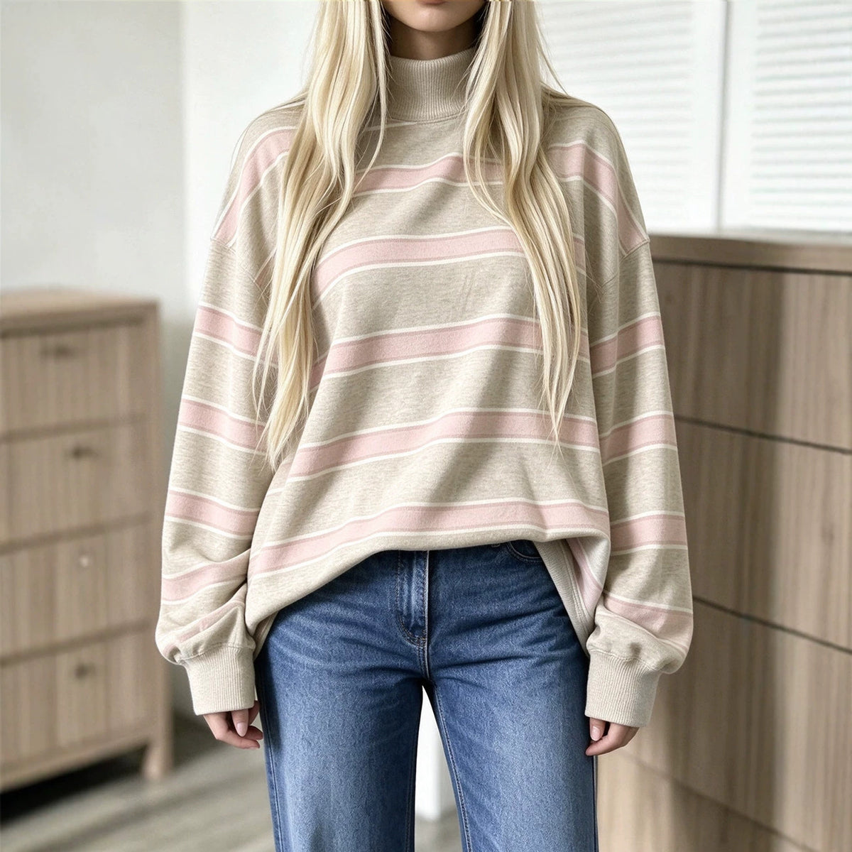 Women’s Striped Print Sweatshirt – Casual Fall Layer