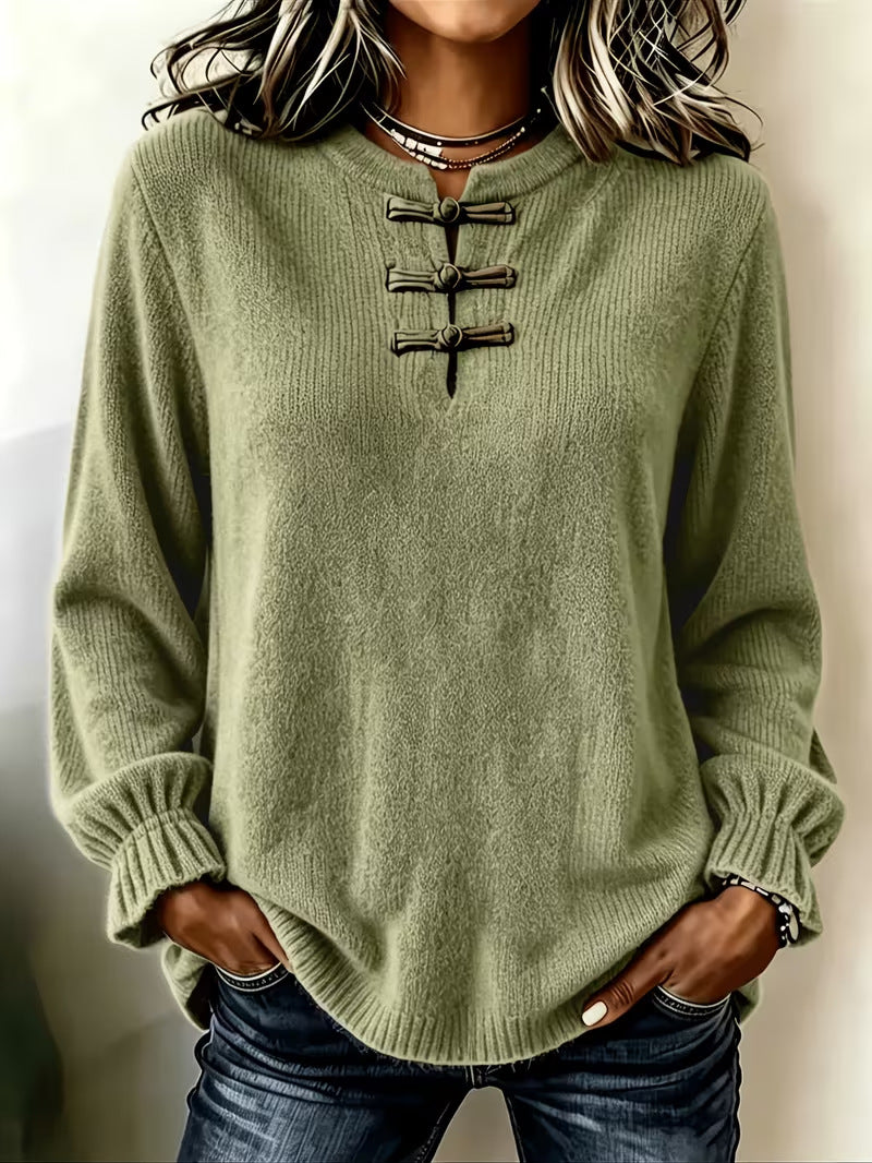 Women's Knitted Shirt - Stand Collar and Relaxed Fit