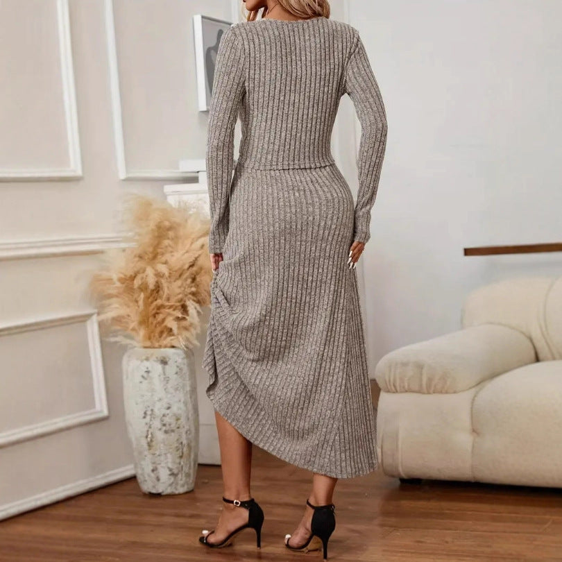 Women's Knit Cardigan and Midi Skirt Set - Relaxed Matching Look
