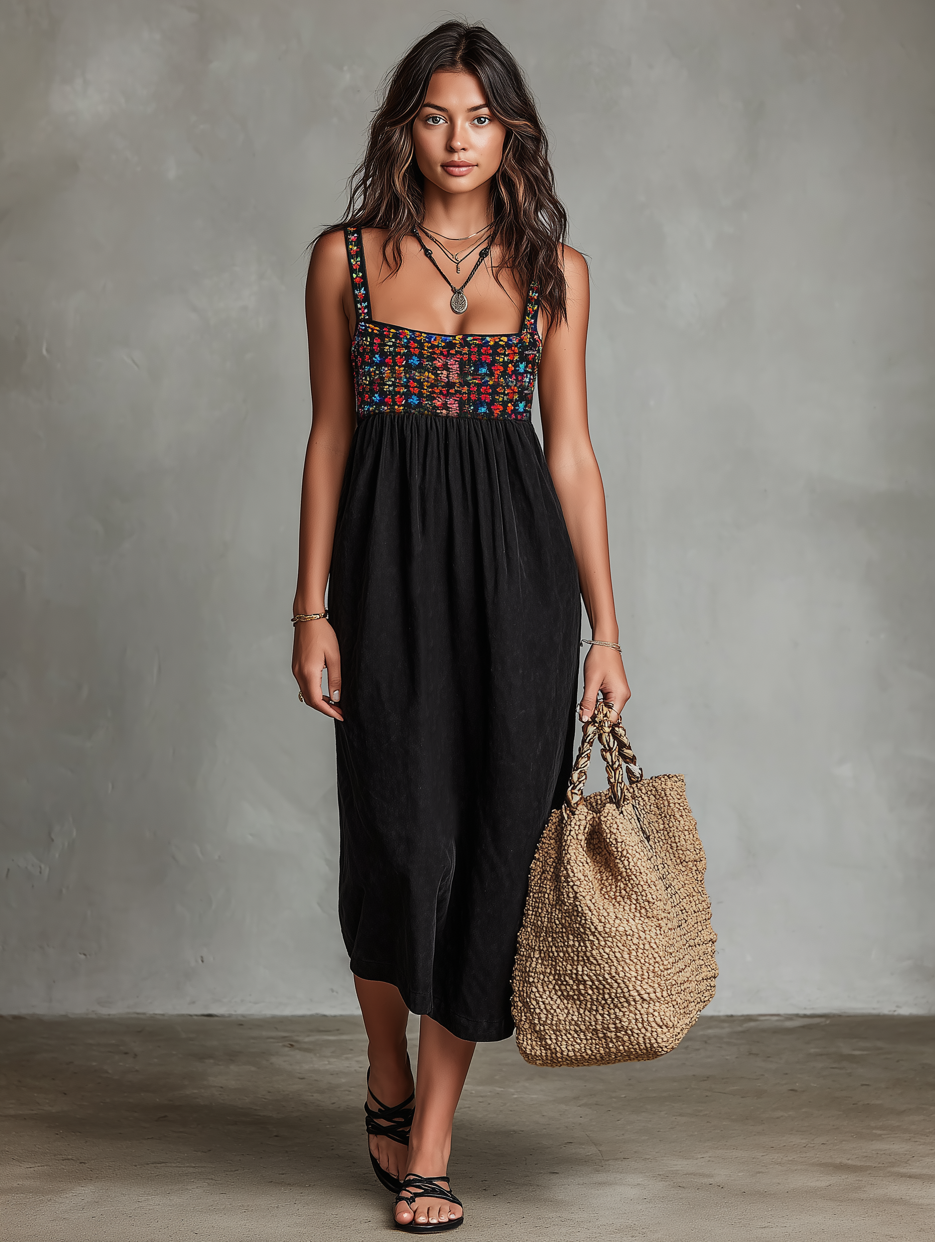 Women's Embroidered Suede Midi Dress - Vacation Style Day to Dinner Look