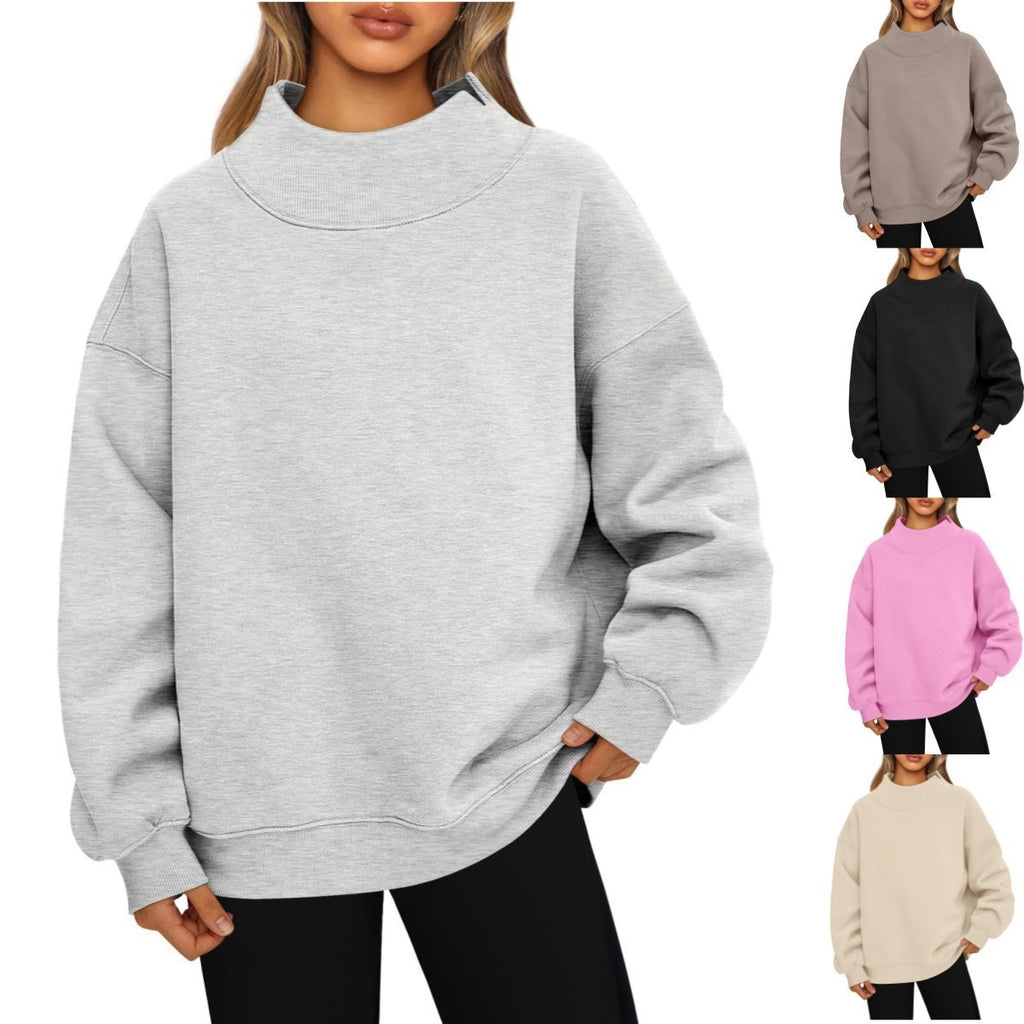 Women’s Relaxed-Fit Mock Neck Sweatshirt – Cozy Casual Pullover Style