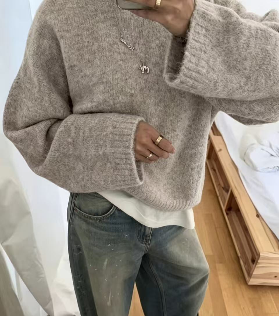 Women’s Solid Color Loose-Fit Knit Pullover – Cozy Casual Everyday Style