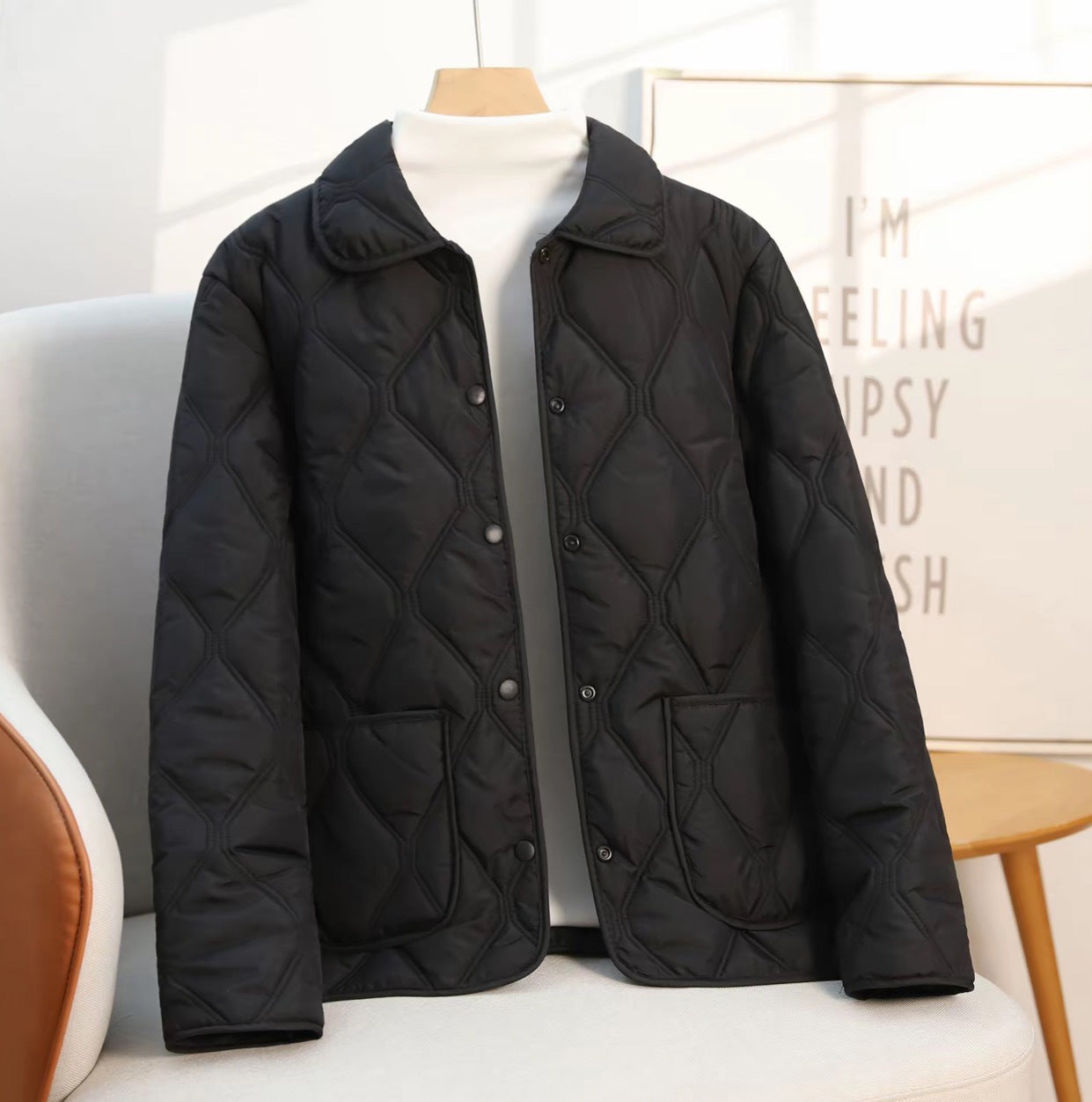 Women’s Relaxed Fit Cotton-Padded Jacket – Lapel Casual Short Coat Style