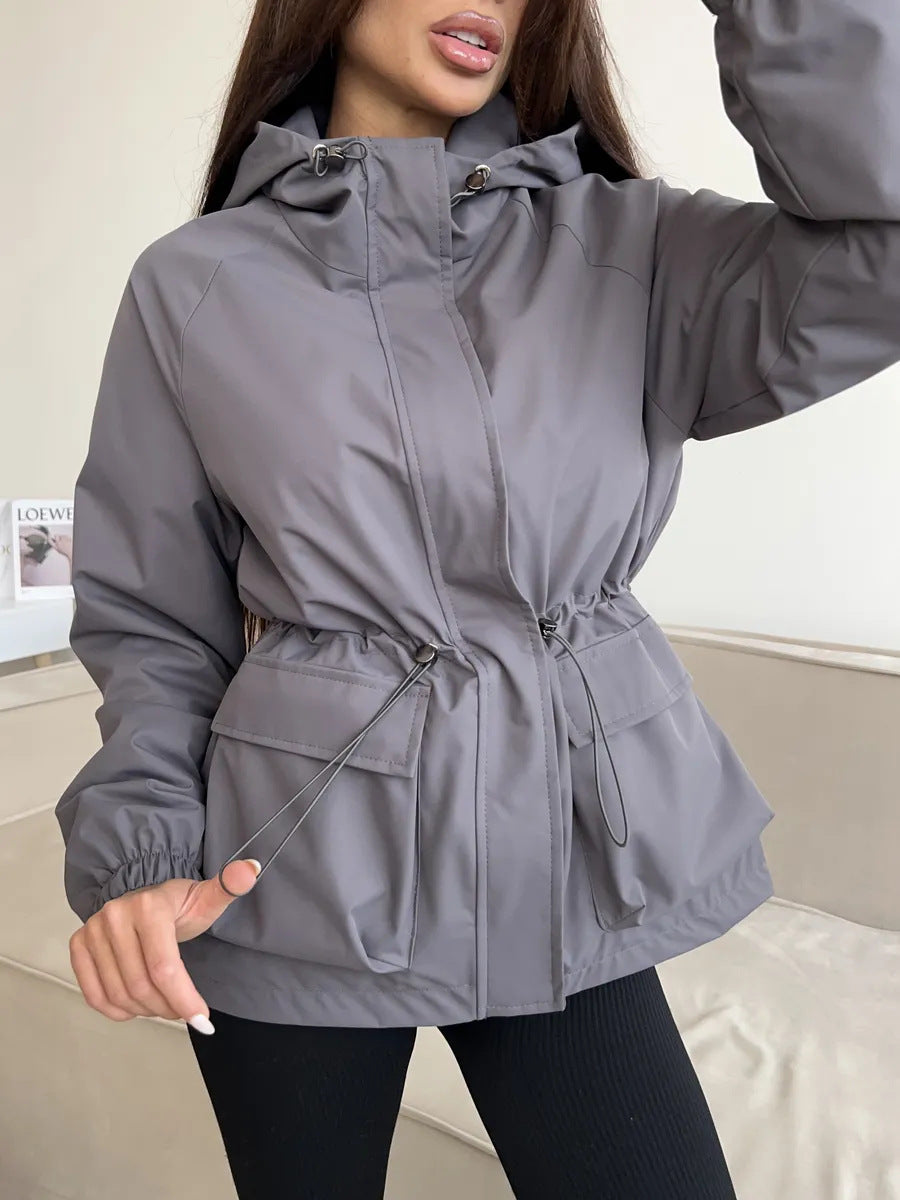 Women's Hooded Drawstring Jacket - Lightweight Casual Outdoor Layer