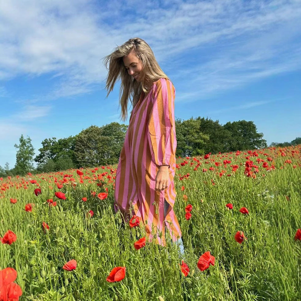 Women's Loose-Fit Striped Maxi Dress – Relaxed Summer Daywear Style