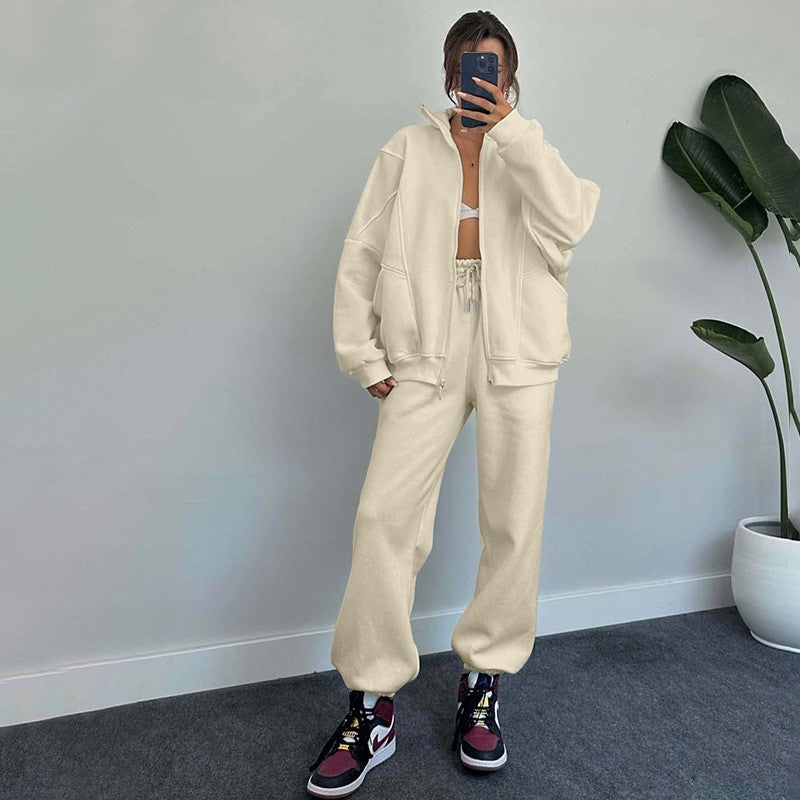 Women’s Sports Tracksuit Set – Zipper Cardigan and Drawstring Jogger