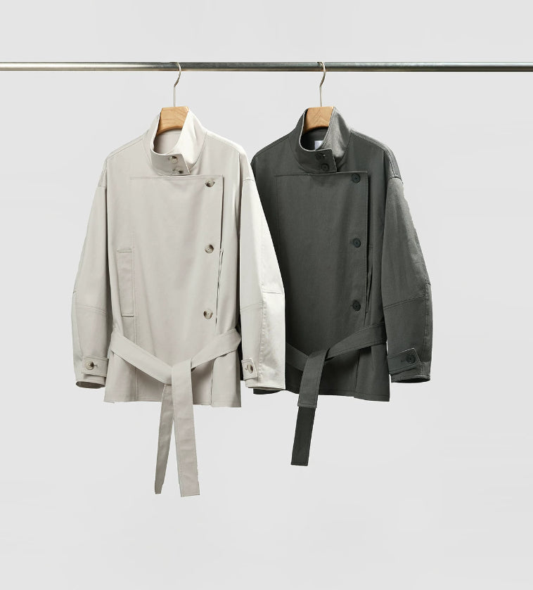 Women’s Double-Breasted Stand Collar Jacket – Tailored Petite Designer Style