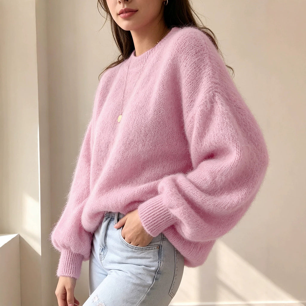 Round-Neck Loose Knit Sweater - Soft and Comfortable