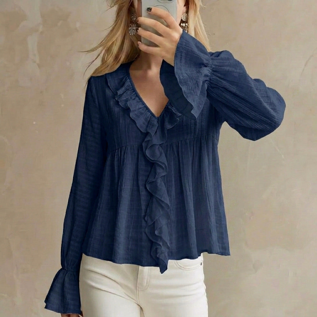 Ruffled Flared-Sleeve Blouse - Sweet and Feminine