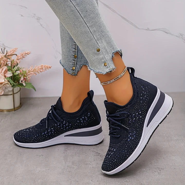 Women's Orthopedic Sneakers with Arch Support and Rhinestones – Comfortable Lightweight Walking Shoes