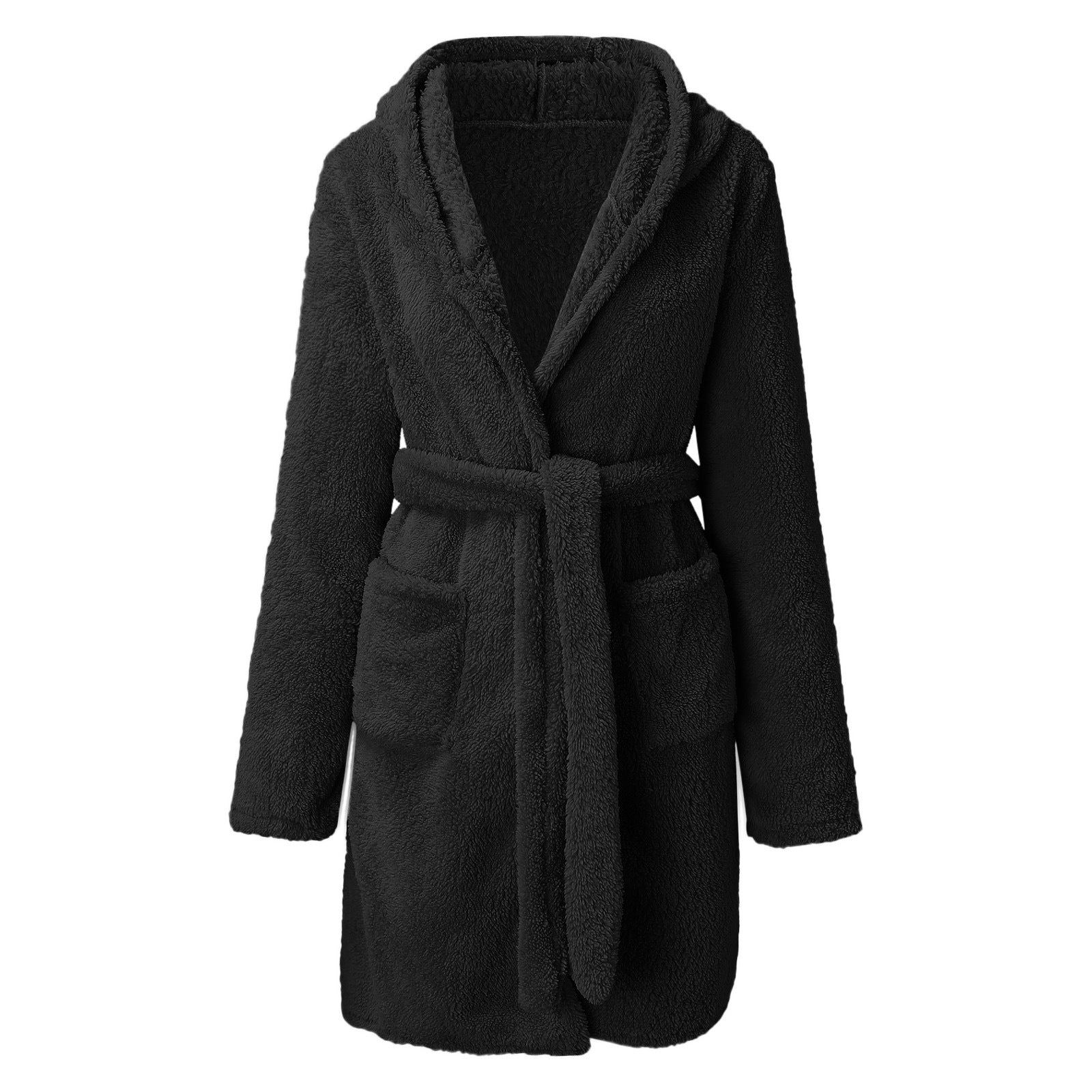 Women’s Short Hooded Bathrobe – Elegant Solid-Color Cozy Home Robe