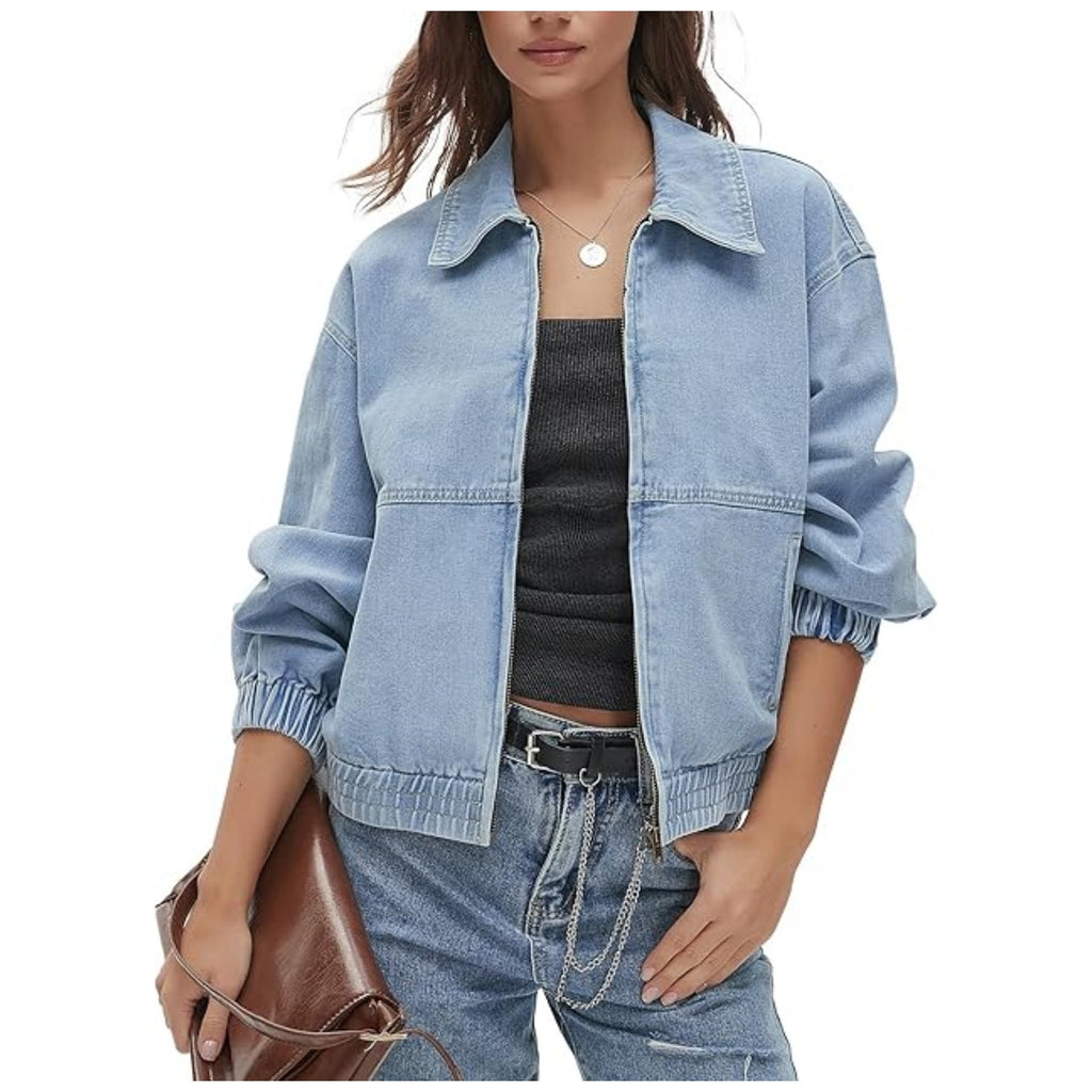 Unisex Retro Denim Jacket – Lapel Zip-Up Casual Vintage Style