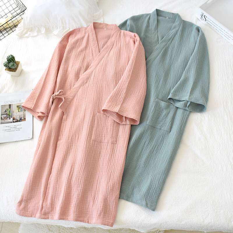 Unisex Cotton Crepe Kimono Robe – Lightweight Japanese-Style Bathrobe