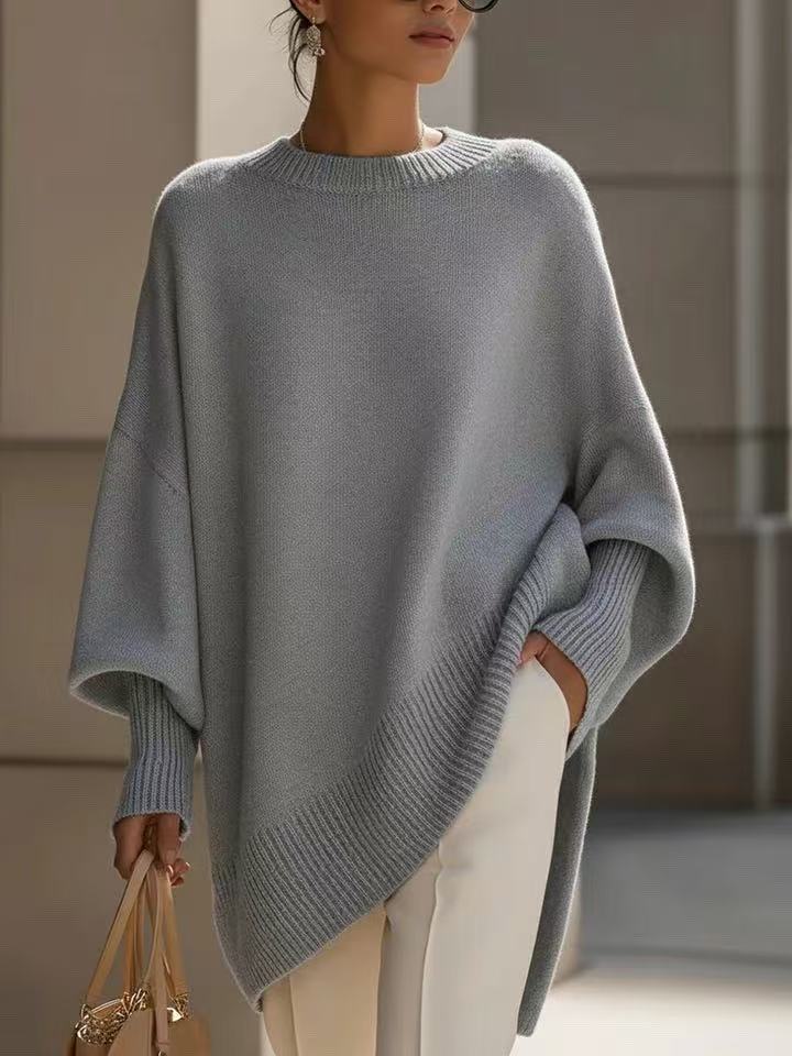 Women’s Thick Crew-Neck Knitted Pullover – Loose All-Matching Sweater