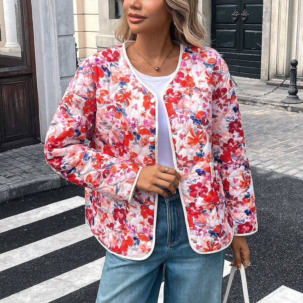 Women's Printed Button Front Pocket Blouse - Relaxed Long Sleeve Top