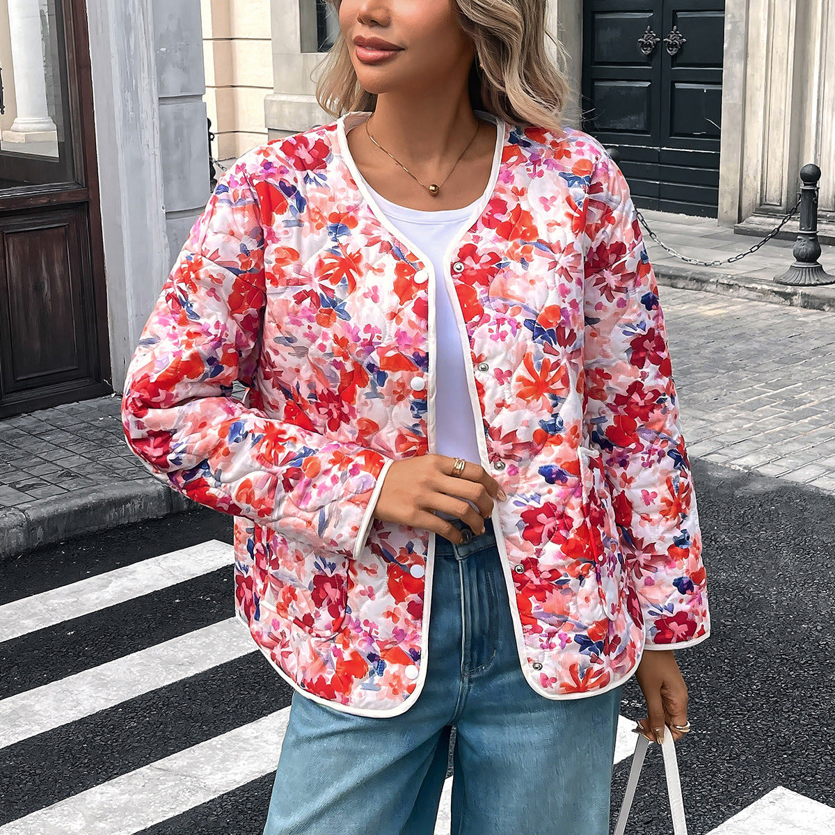 Women's Printed Button Front Pocket Blouse - Relaxed Long Sleeve Top