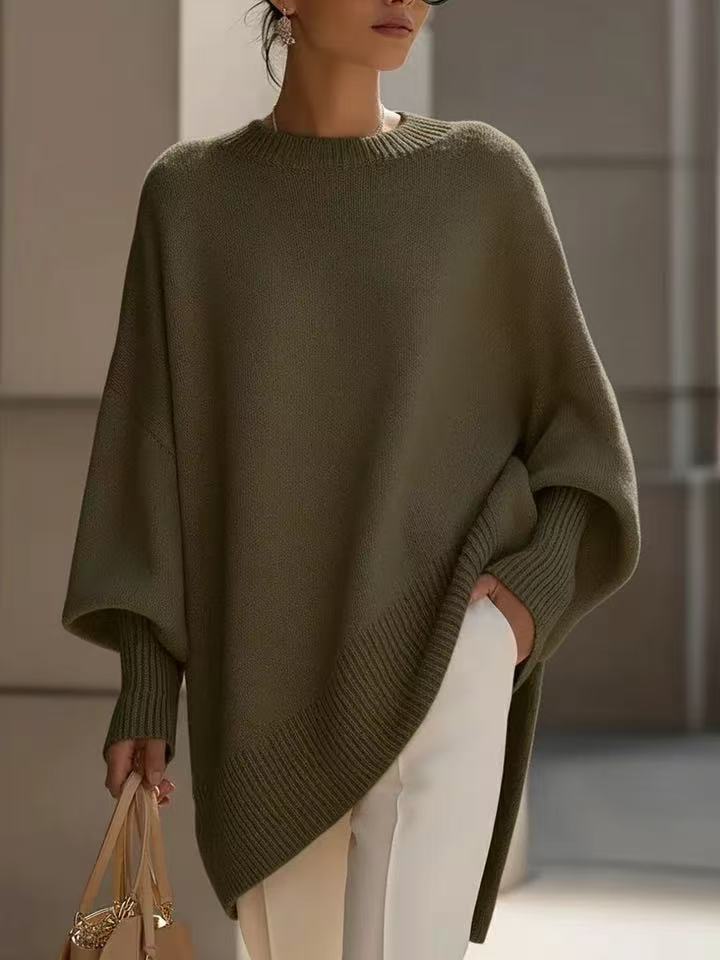 Women’s Thick Crew-Neck Knitted Pullover – Loose All-Matching Sweater