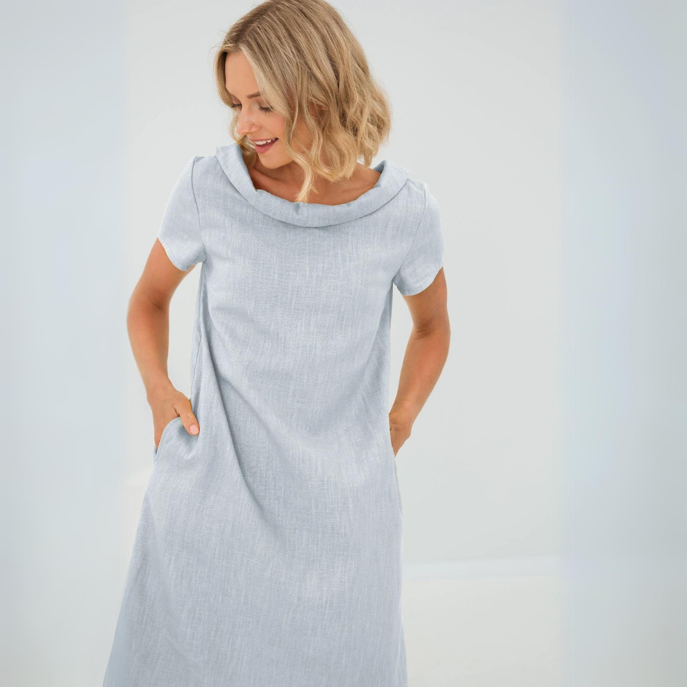 Women's Soft Linen Pocket Dress – Relaxed Summer Midi Dress