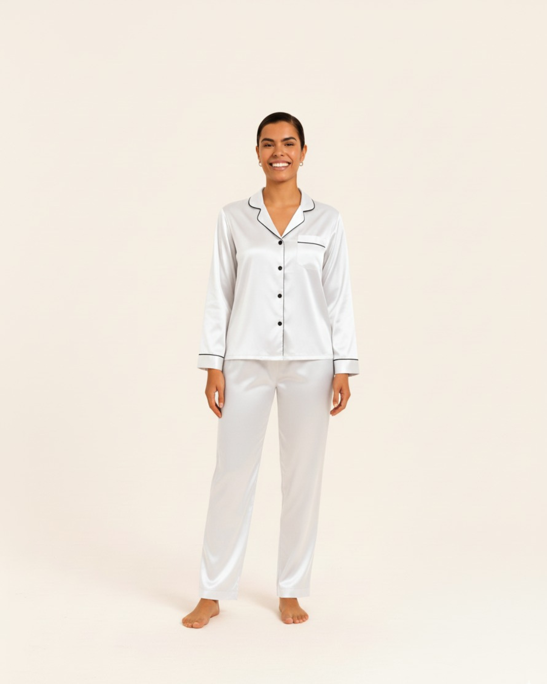 Basic effen satijnen pyjamaset voor dames