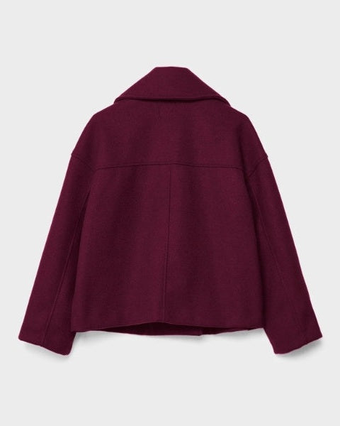 Women's Short Wool-Blend Double-Breasted Coat - Clean Modern Layer
