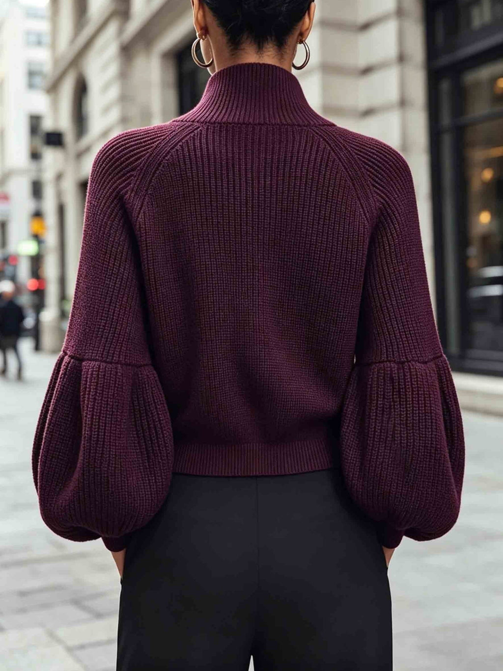 Women’s Zip-Up Puff-Sleeve Cardigan – Modern Cozy Layer