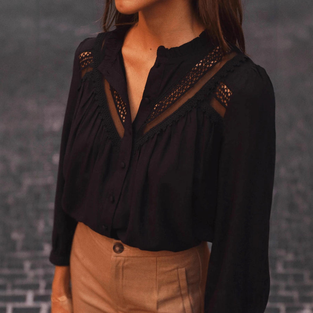 Women's Lace Panel Casual Top - Soft Feminine Everyday Layer