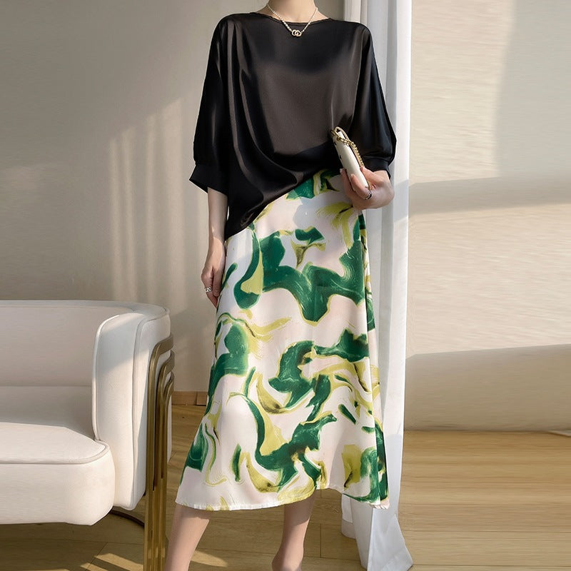 Women's Satin Ice Silk Short Sleeve Blouse – Lightweight Round Neck Top