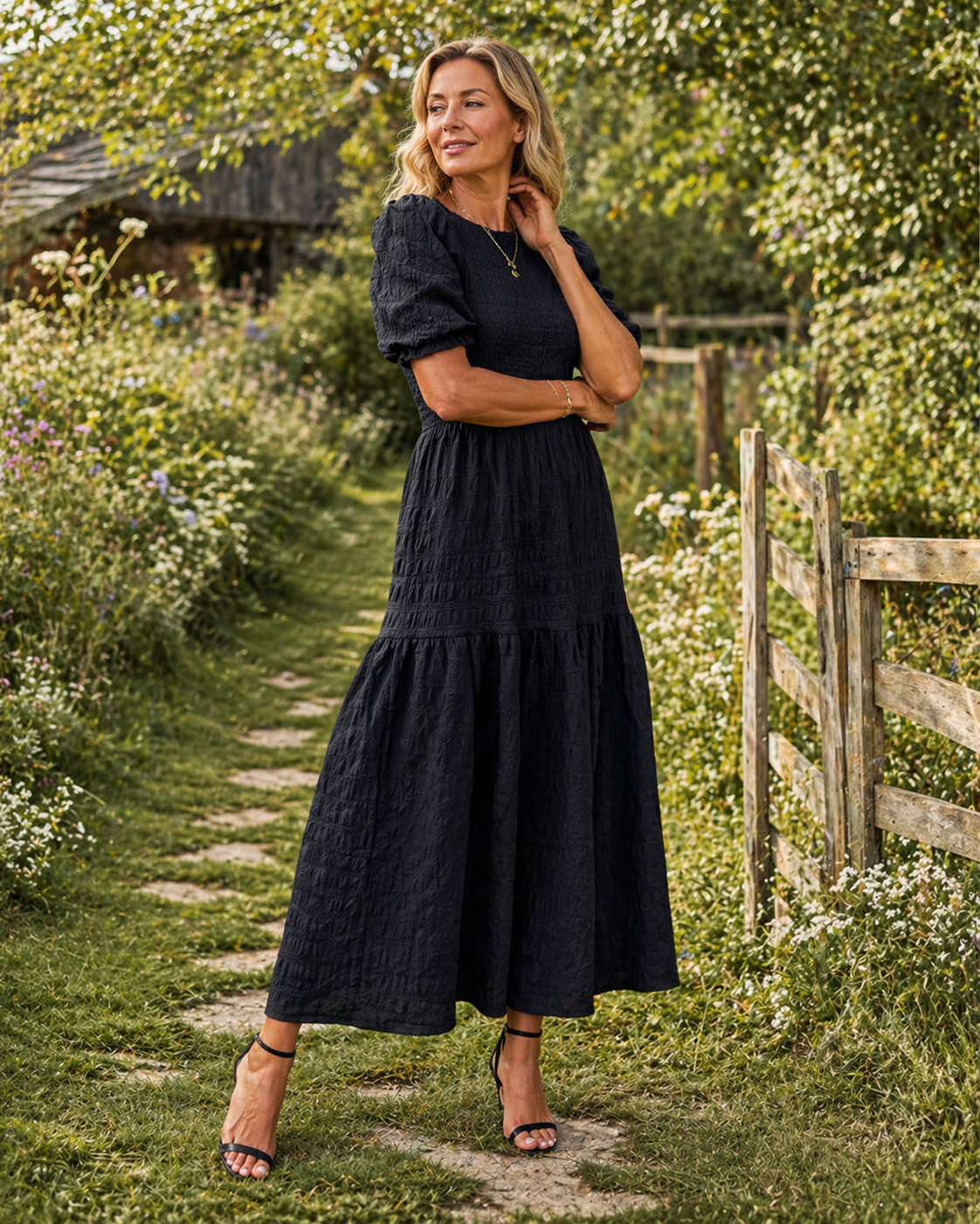 Women's Puff Sleeve Maxi Dress – Romantic Flowy Occasion Dress