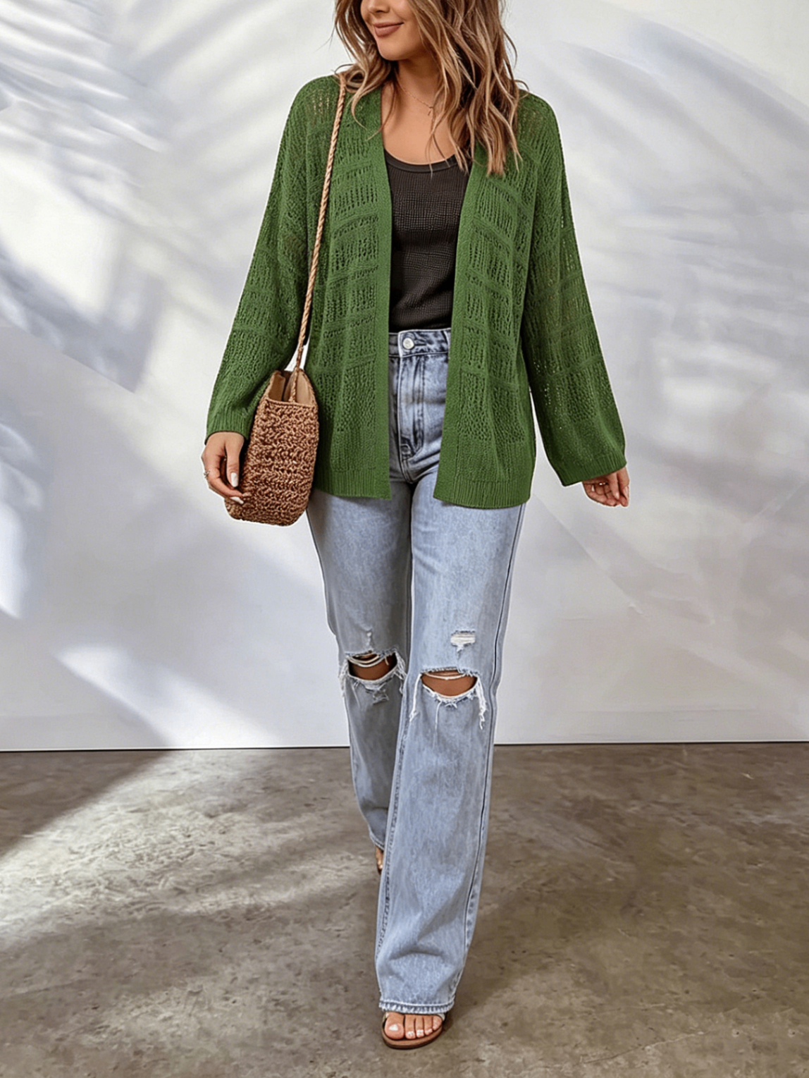 Women's Hollow Out Knit Cardigan - Lightweight Open Front Layer
