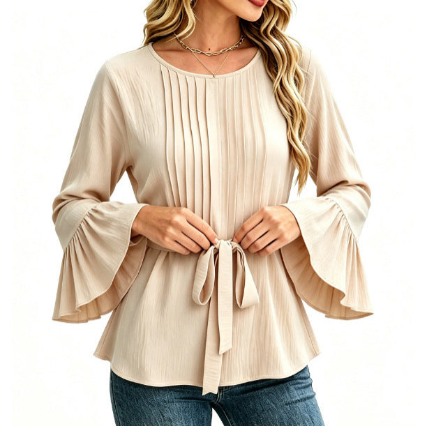 Women's Solid Long-Sleeve Blouse - Simple and Elegant
